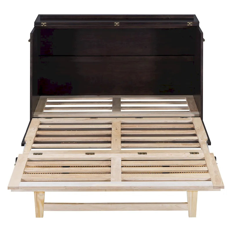 Murphy Bed with Rattan Pattern, Storage Drawers