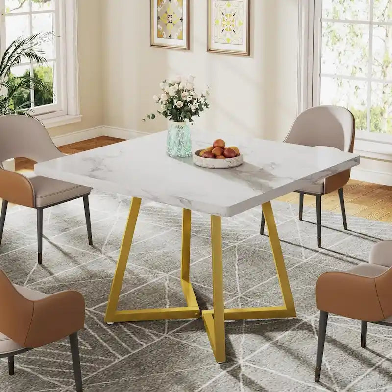 31.5-Inch Square Dining Table with Metal Frame