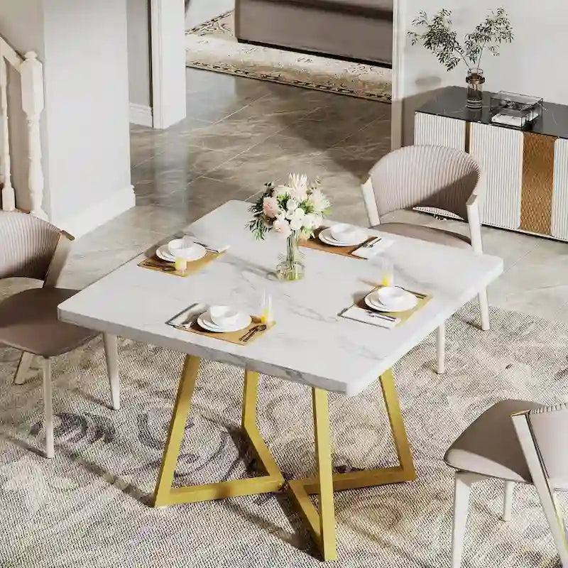31.5-Inch Square Dining Table with Metal Frame