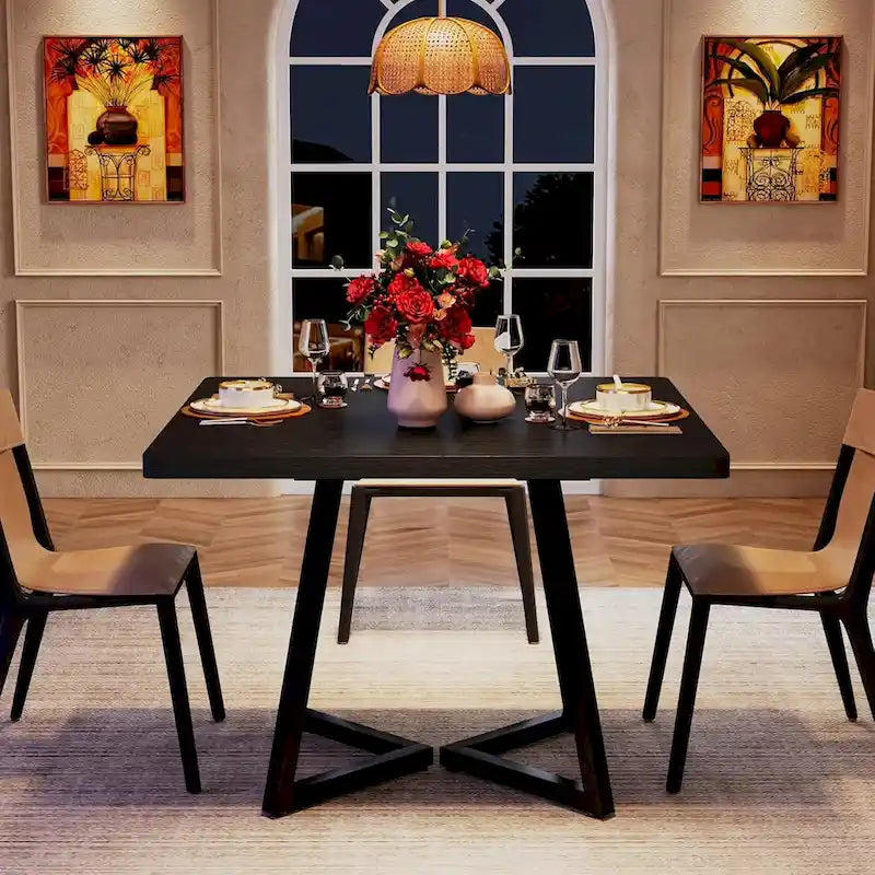 31.5-Inch Square Dining Table with Metal Frame