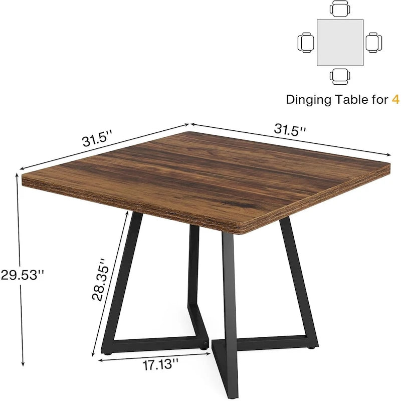 31.5-Inch Square Dining Table with Metal Frame