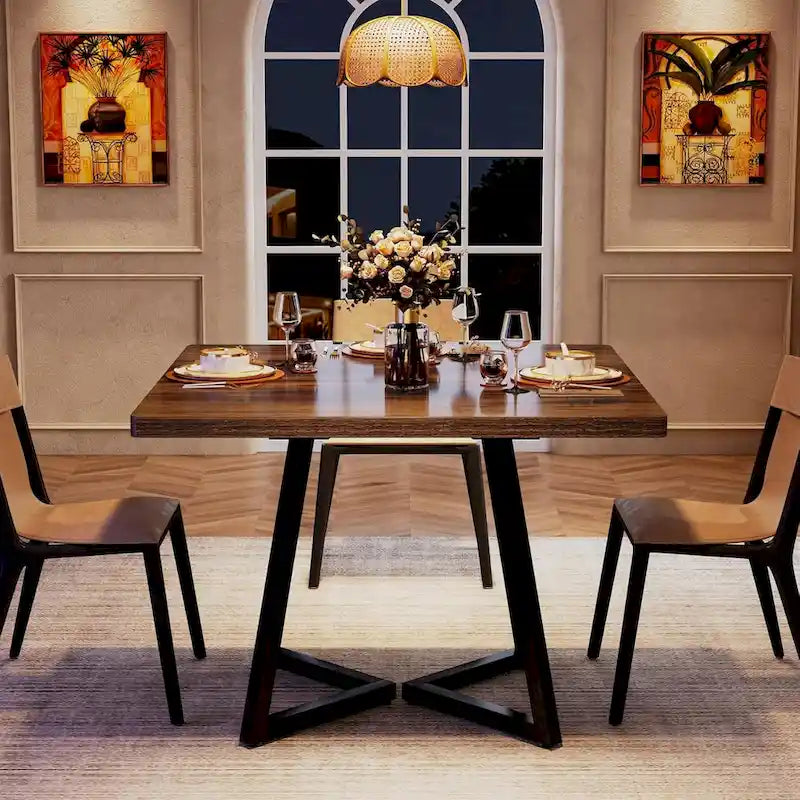 31.5-Inch Square Dining Table with Metal Frame