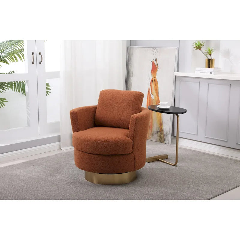 29.6" Upholstered Swivel Barrel Chair with Gold Metal Base