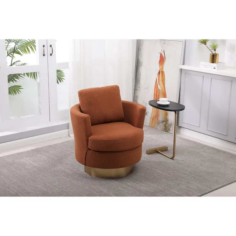 29.6" Upholstered Swivel Barrel Chair with Gold Metal Base