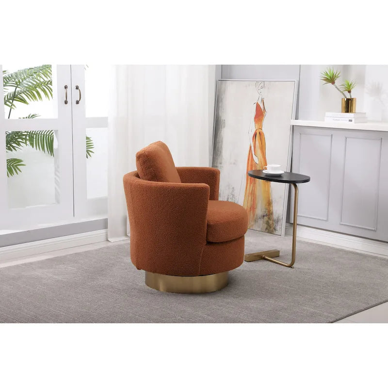 29.6" Upholstered Swivel Barrel Chair with Gold Metal Base
