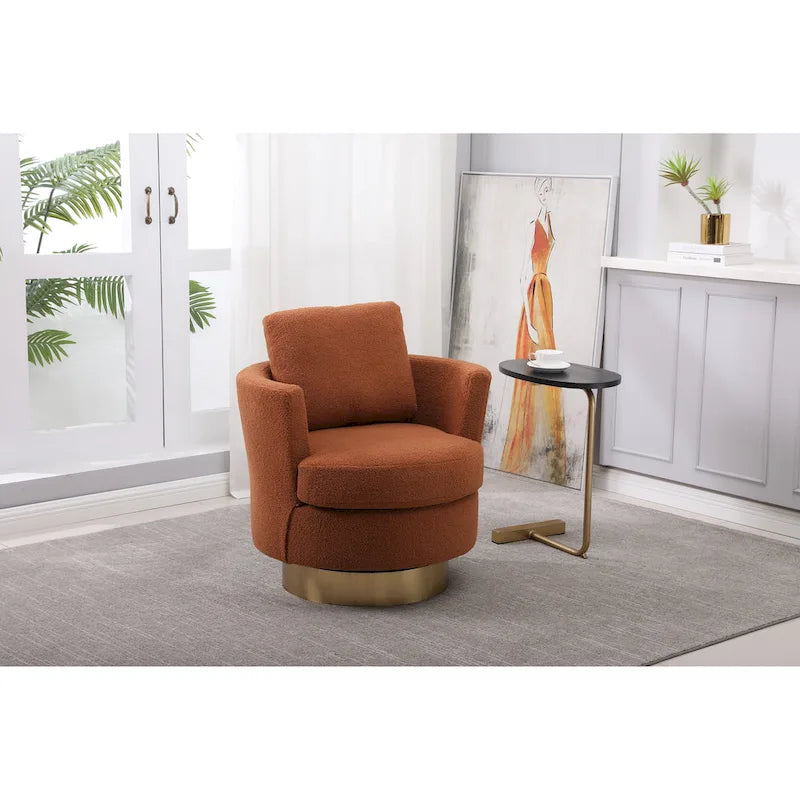 29.6" Upholstered Swivel Barrel Chair with Gold Metal Base
