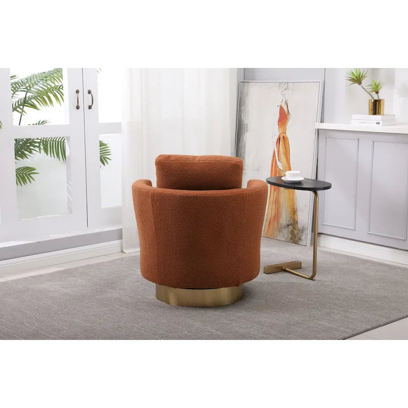29.6" Upholstered Swivel Barrel Chair with Gold Metal Base