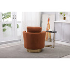29.6" Upholstered Swivel Barrel Chair with Gold Metal Base