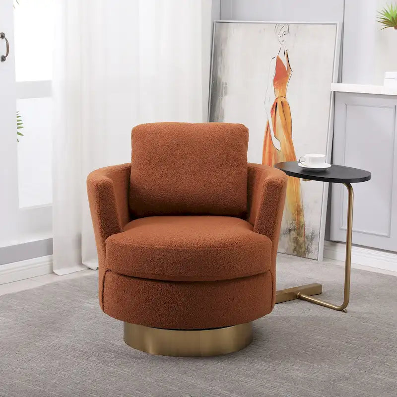 29.6" Upholstered Swivel Barrel Chair with Gold Metal Base