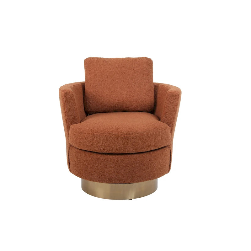 29.6" Upholstered Swivel Barrel Chair with Gold Metal Base
