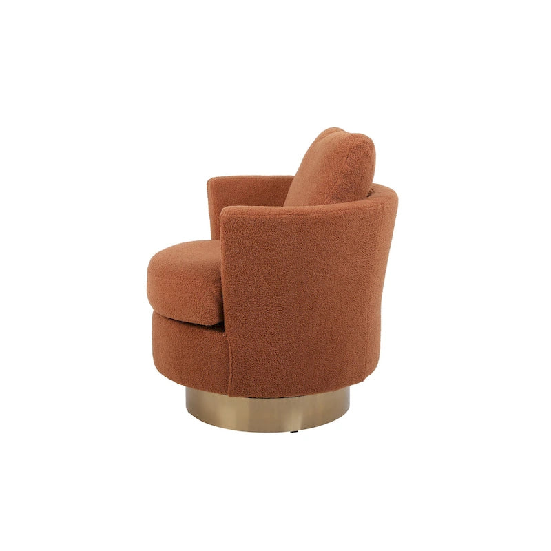 29.6" Upholstered Swivel Barrel Chair with Gold Metal Base
