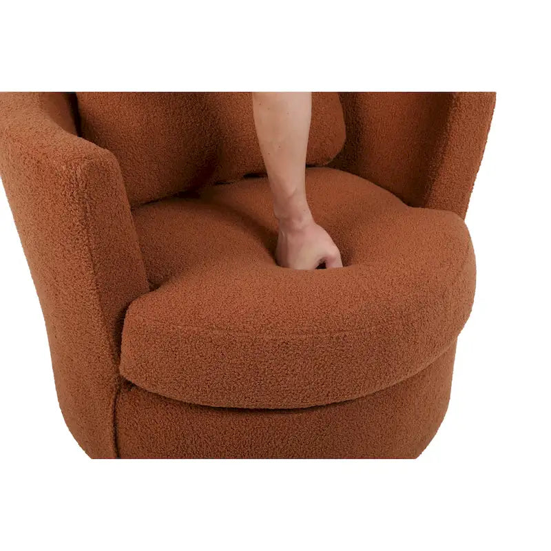 29.6" Upholstered Swivel Barrel Chair with Gold Metal Base