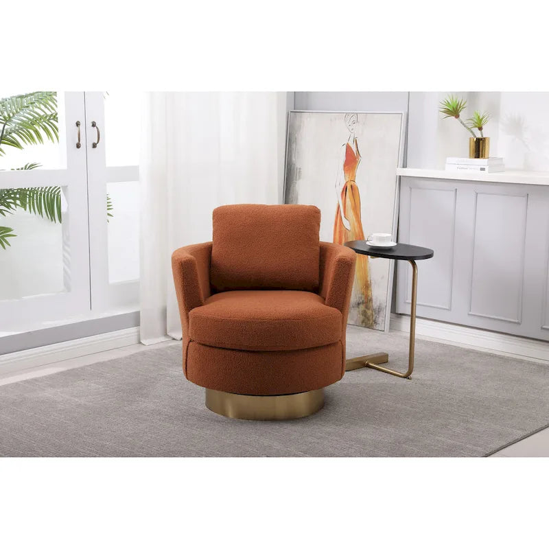 29.6" Upholstered Swivel Barrel Chair with Gold Metal Base