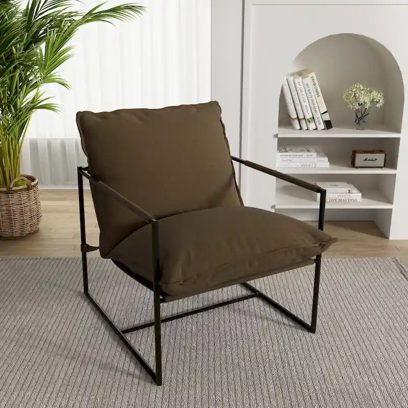 Metal Frame Sling Accent Chair with Cushion