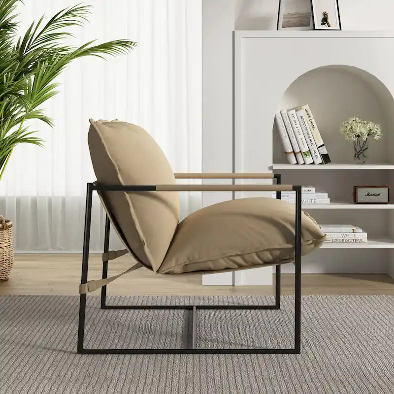 Metal Frame Sling Accent Chair with Cushion