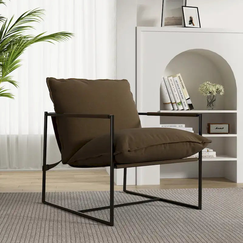 Metal Frame Sling Accent Chair with Cushion