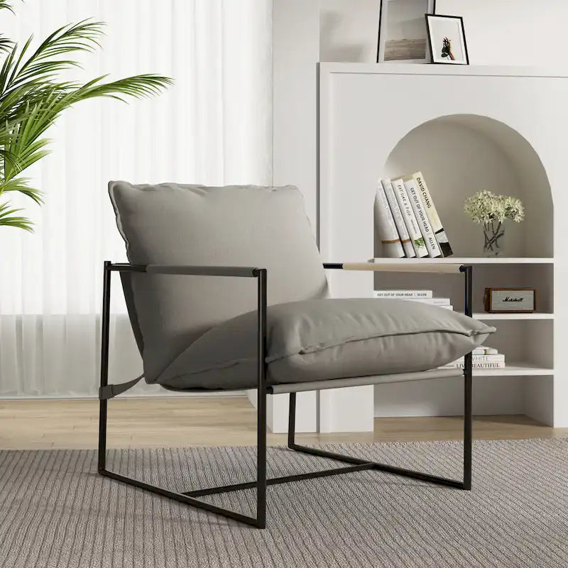 Metal Frame Sling Accent Chair with Cushion