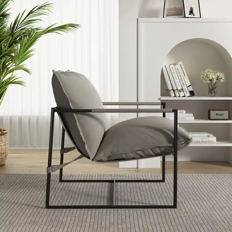 Metal Frame Sling Accent Chair with Cushion