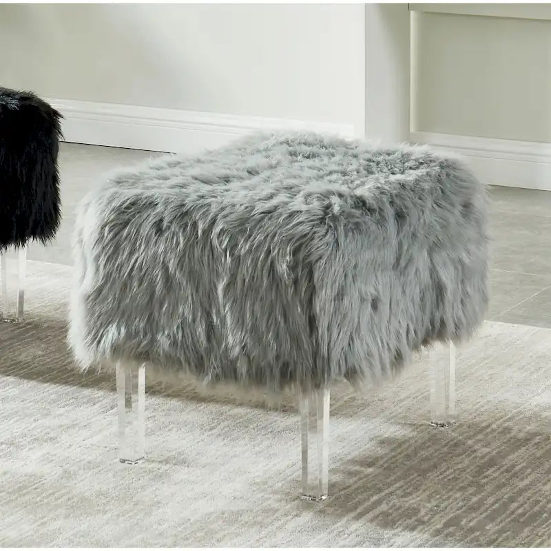 Contemporary Faux Fur Acrylic Ottoman