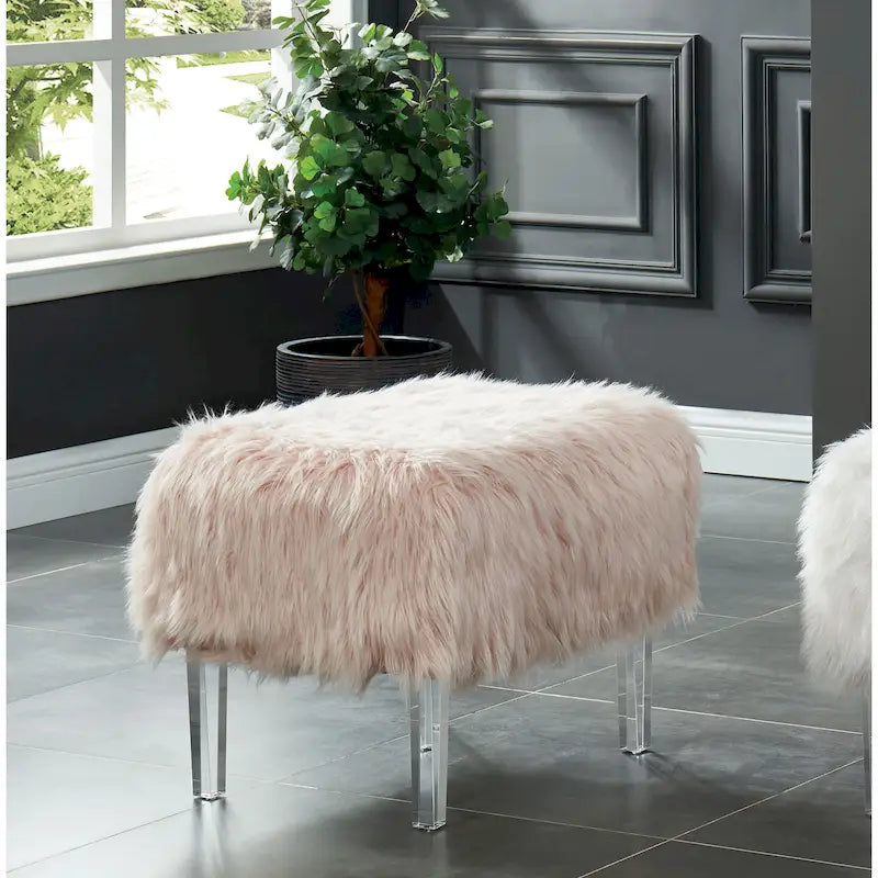 Contemporary Faux Fur Acrylic Ottoman
