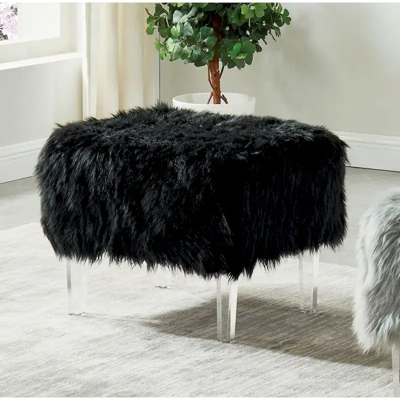 Contemporary Faux Fur Acrylic Ottoman