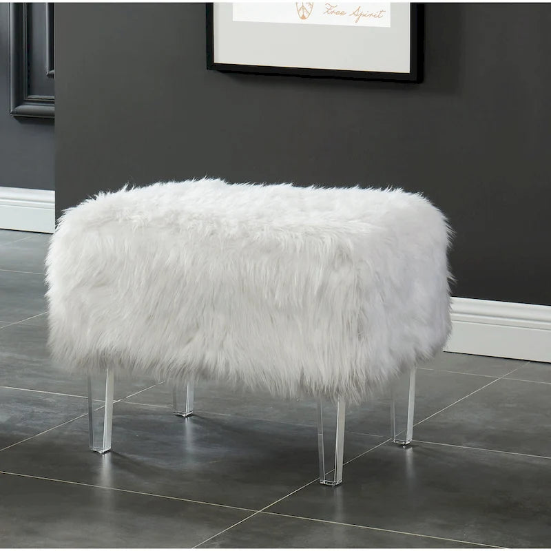 Contemporary Faux Fur Acrylic Ottoman