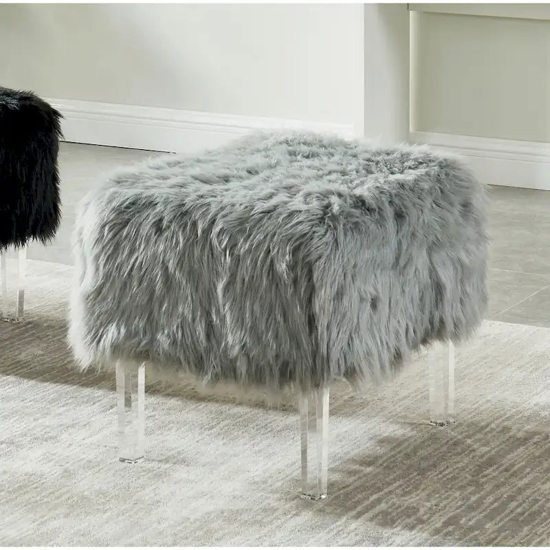 Contemporary Faux Fur Acrylic Ottoman