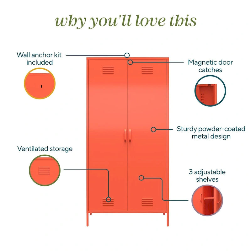 2 Door Tall Metal Locker Storage Cabinet