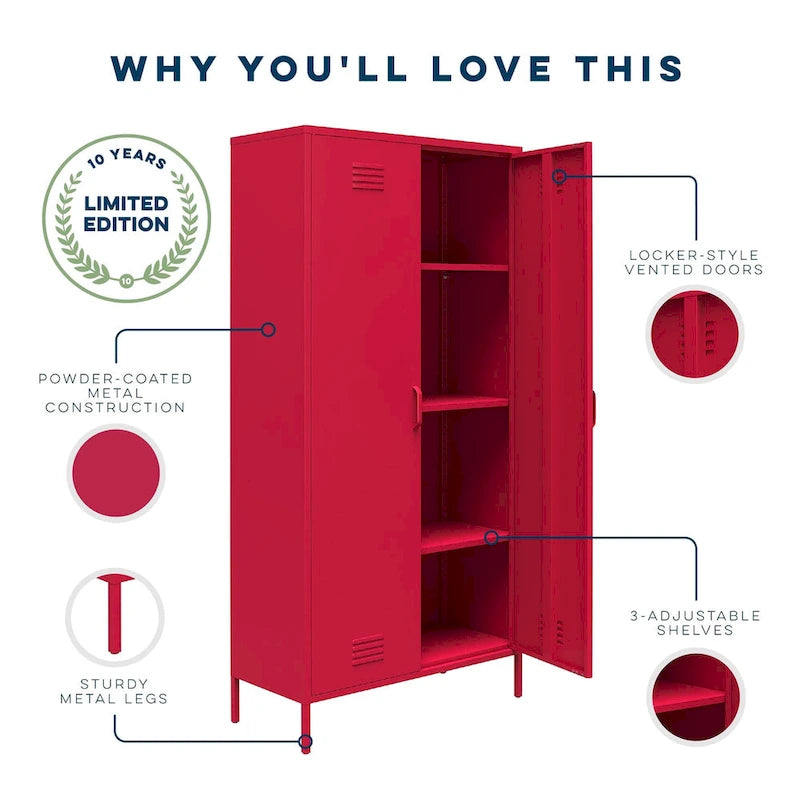 2 Door Tall Metal Locker Storage Cabinet