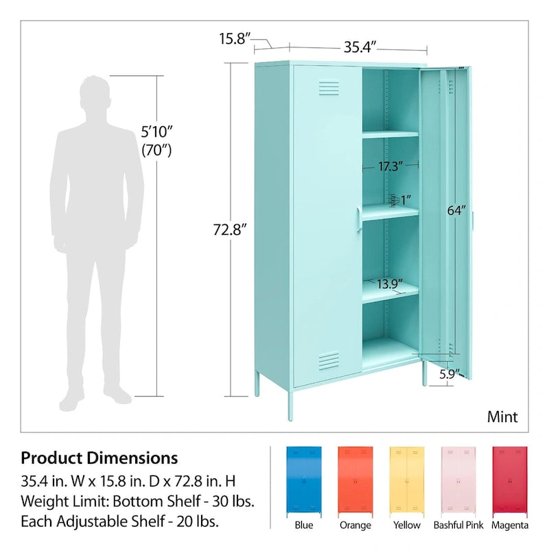 2 Door Tall Metal Locker Storage Cabinet