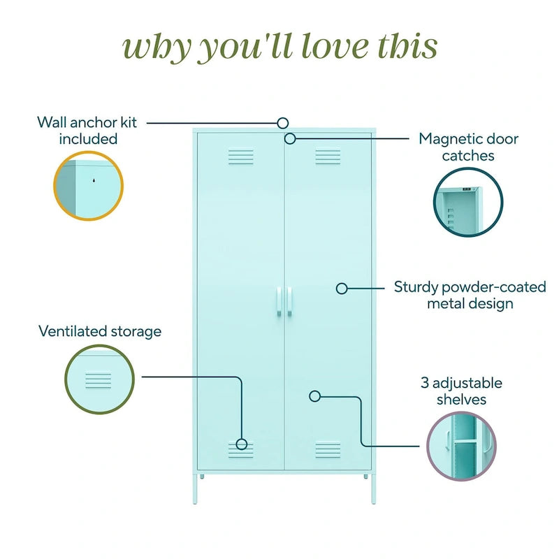 2 Door Tall Metal Locker Storage Cabinet