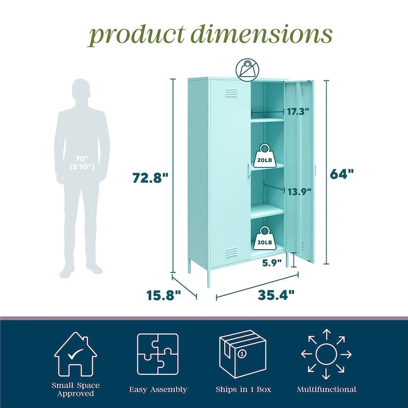 2 Door Tall Metal Locker Storage Cabinet