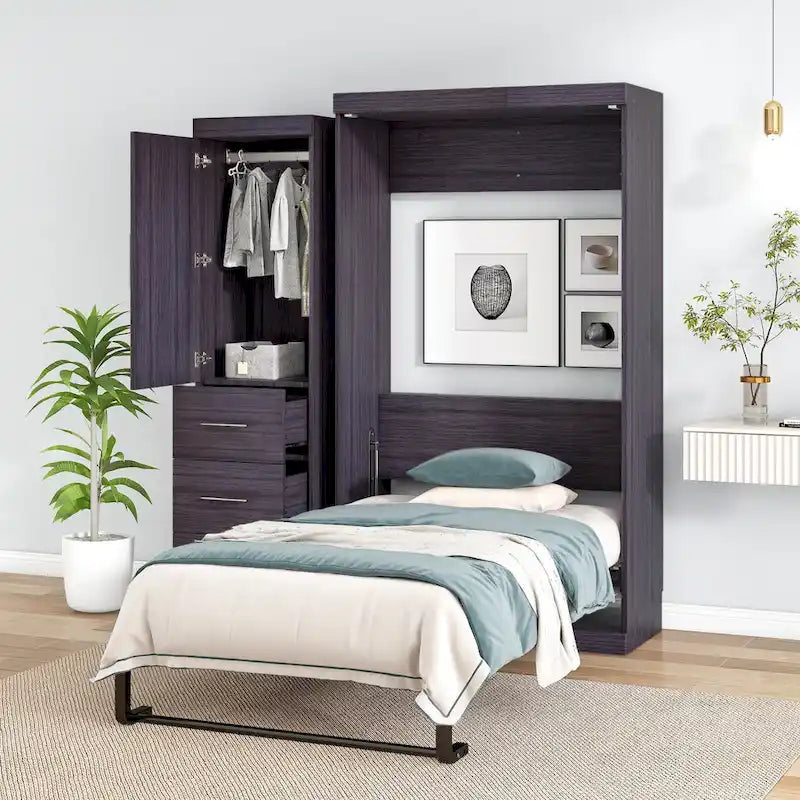 Full Size Murphy Wall Bed with Wardrobe and Drawers