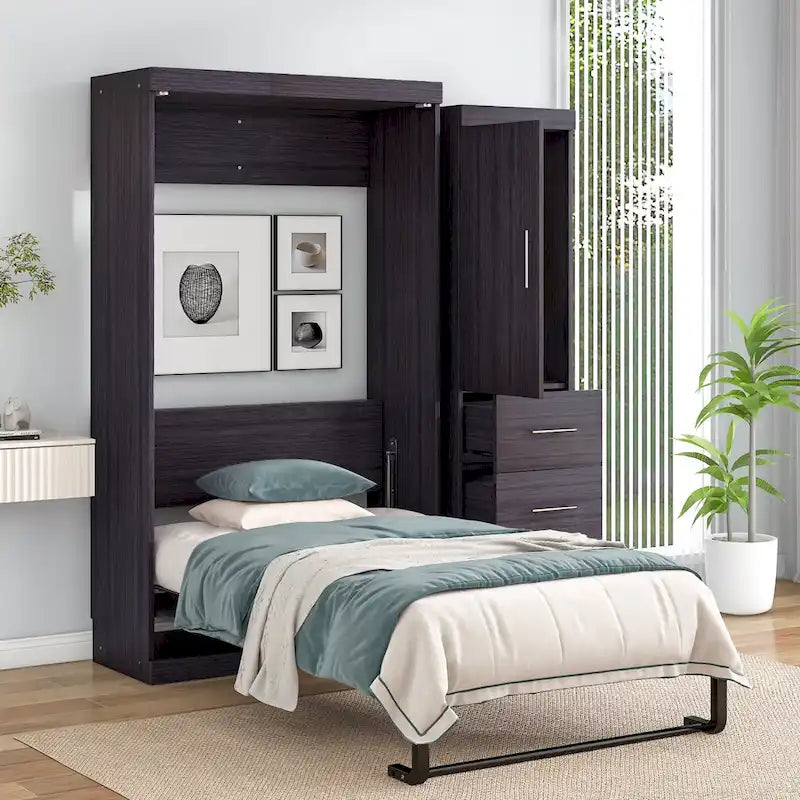 Full Size Murphy Wall Bed with Wardrobe and Drawers