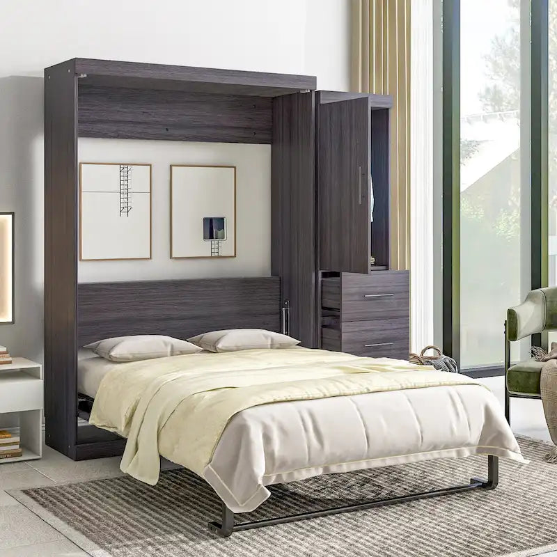 Full Size Murphy Wall Bed with Wardrobe and Drawers