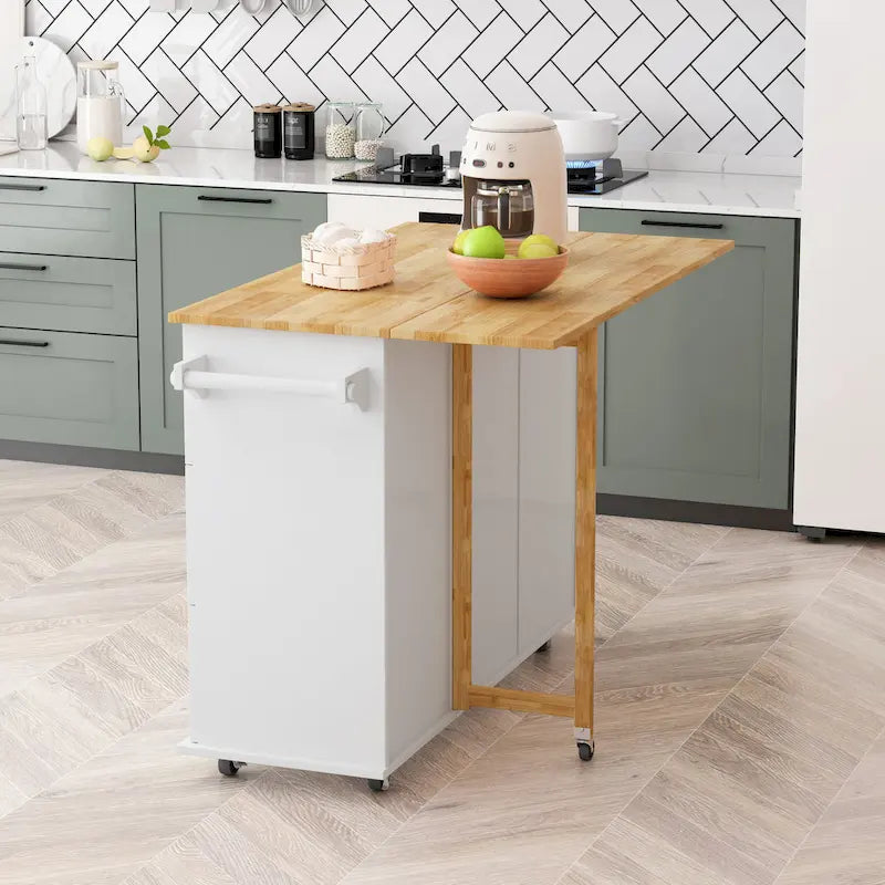 Kitchen Island Cart with Cabinet and Three Drawers