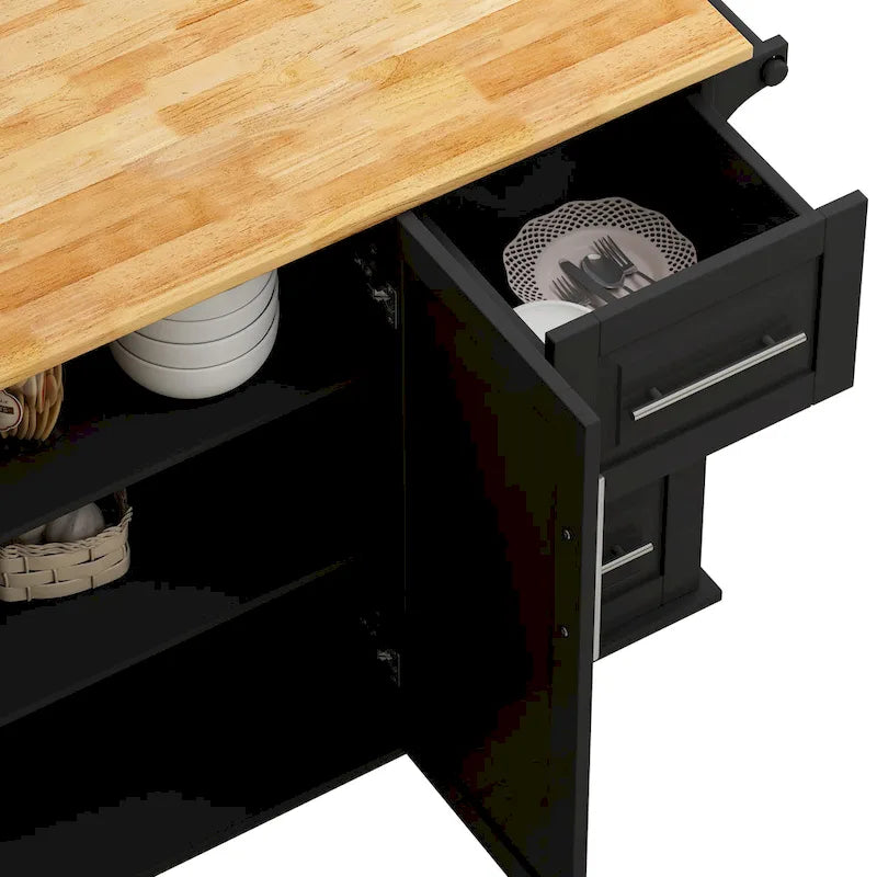 Kitchen Island Cart with Cabinet and Three Drawers