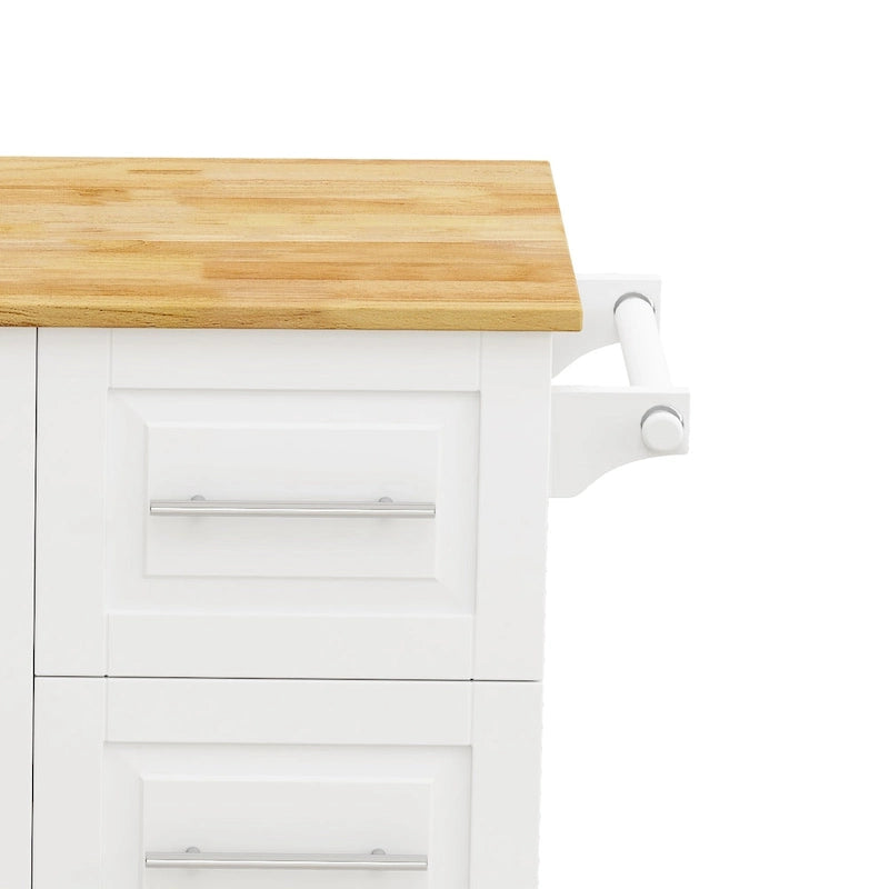 Kitchen Island Cart with Cabinet and Three Drawers