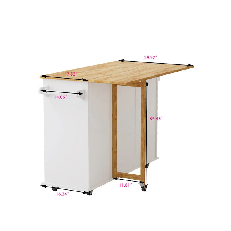 Kitchen Island Cart with Cabinet and Three Drawers
