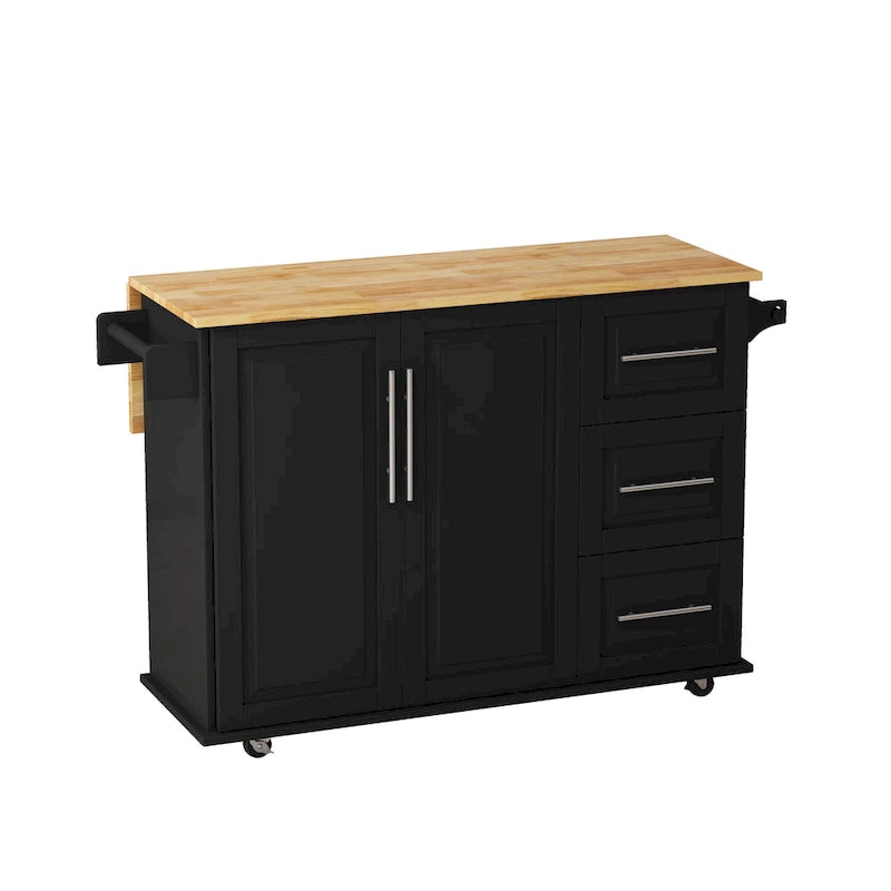 Kitchen Island Cart with Cabinet and Three Drawers