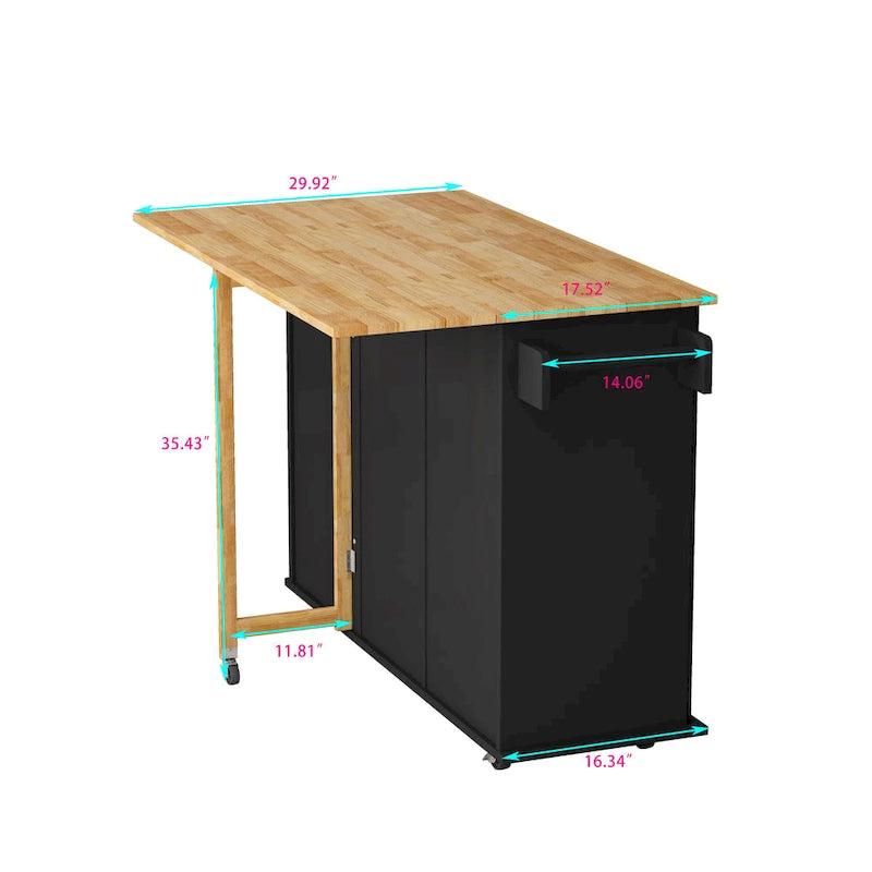 Kitchen Island Cart with Cabinet and Three Drawers