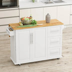 Kitchen Island Cart with Cabinet and Three Drawers