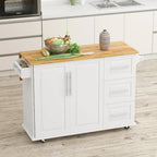 Kitchen Island Cart with Cabinet and Three Drawers