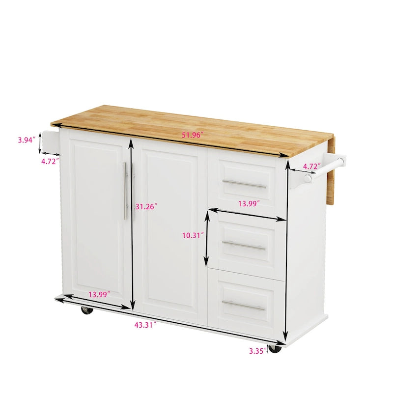 Kitchen Island Cart with Cabinet and Three Drawers