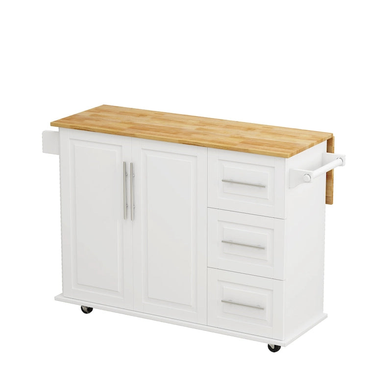 Kitchen Island Cart with Cabinet and Three Drawers