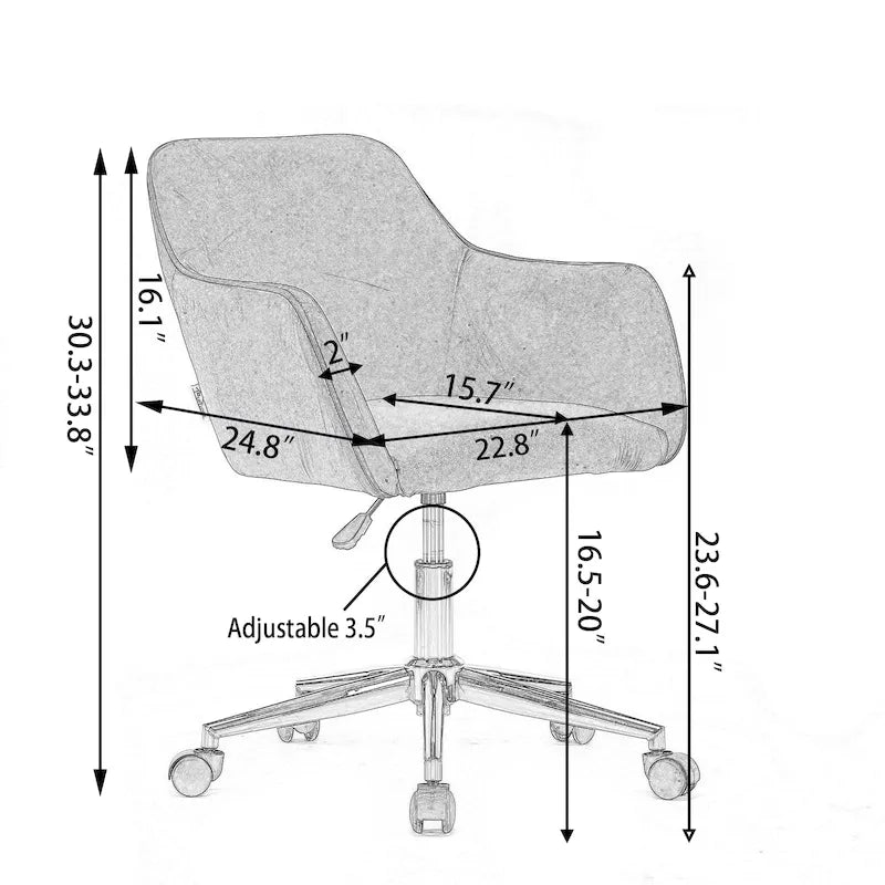 Upholstered Home Office Chair with Adjustable Height and 360° Swivel