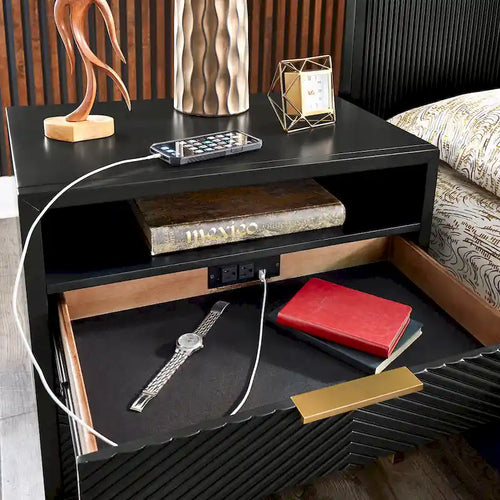 26-Inch Tall 2-Drawer Nightstand with USB Ports and Power Outlets