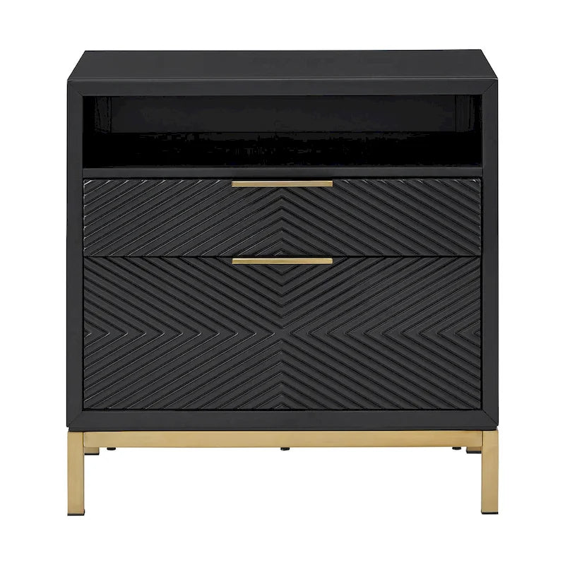 26-Inch Tall 2-Drawer Nightstand with USB Ports and Power Outlets