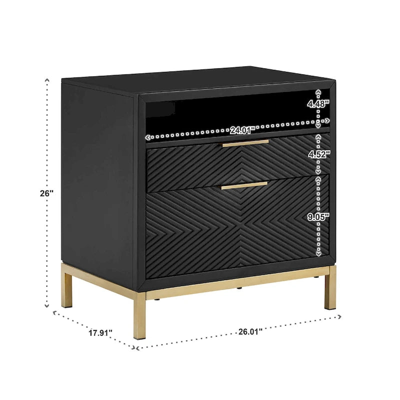 26-Inch Tall 2-Drawer Nightstand with USB Ports and Power Outlets