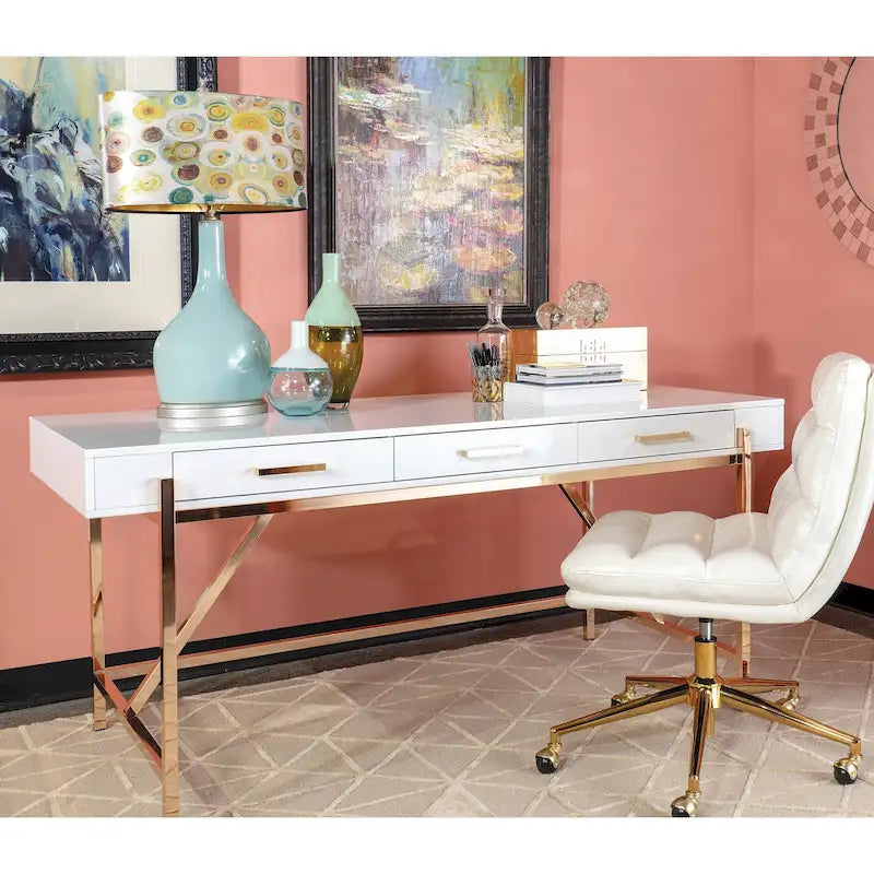 High-Gloss Writing Desk with Storage Drawers